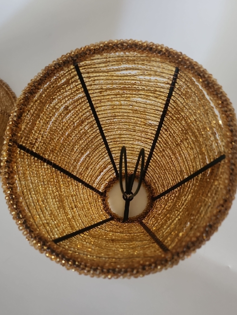 Vintage Glass Seed Beaded Lamp Shades 2 Boho Coastal Natural Fiber Small Shades - Picture 7 of 12